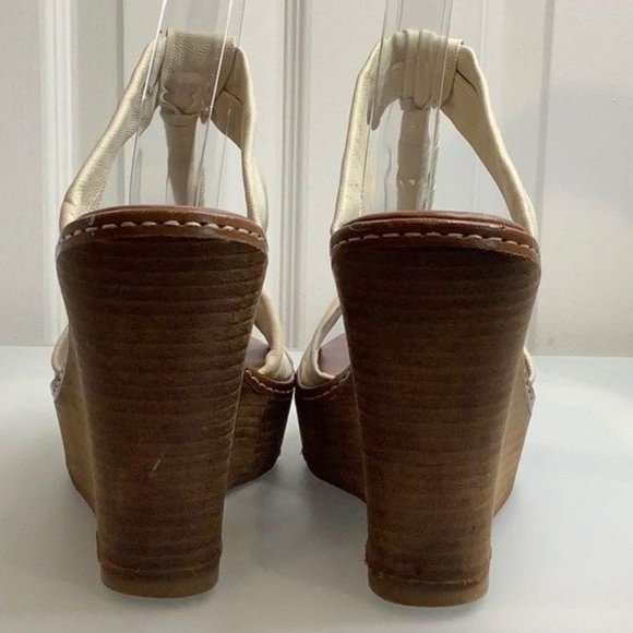 ALDO PLATFORM WEDGE WHITE FAUX LEATHER T-STRAP SANDALS SIZE 39 - Picture 5 of 14